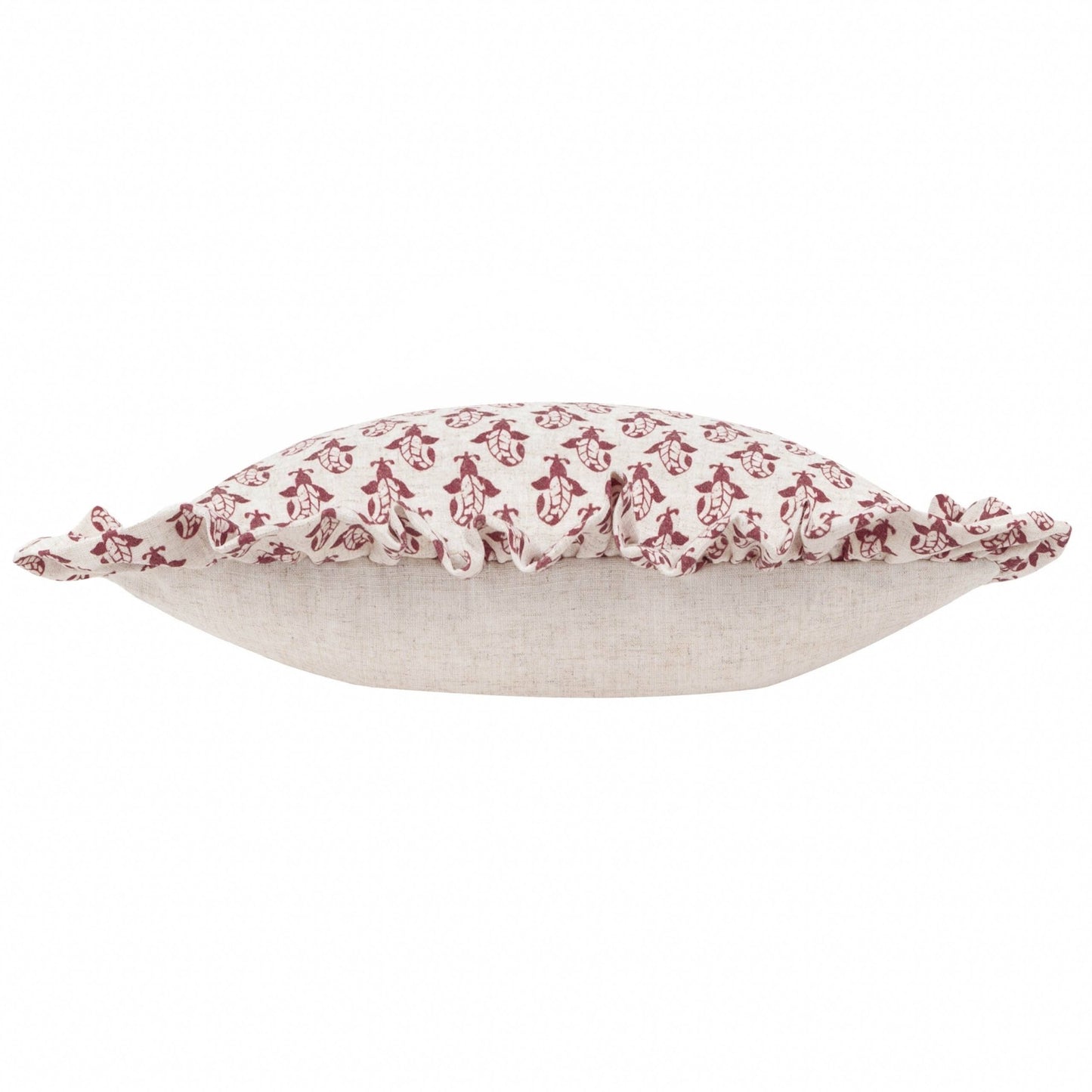 Lulah Block Printed Ruffle Cushion Linen/Red - MarramTrading.com