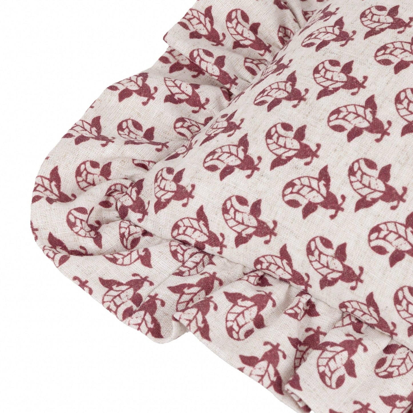 Lulah Block Printed Ruffle Cushion Linen/Red - MarramTrading.com