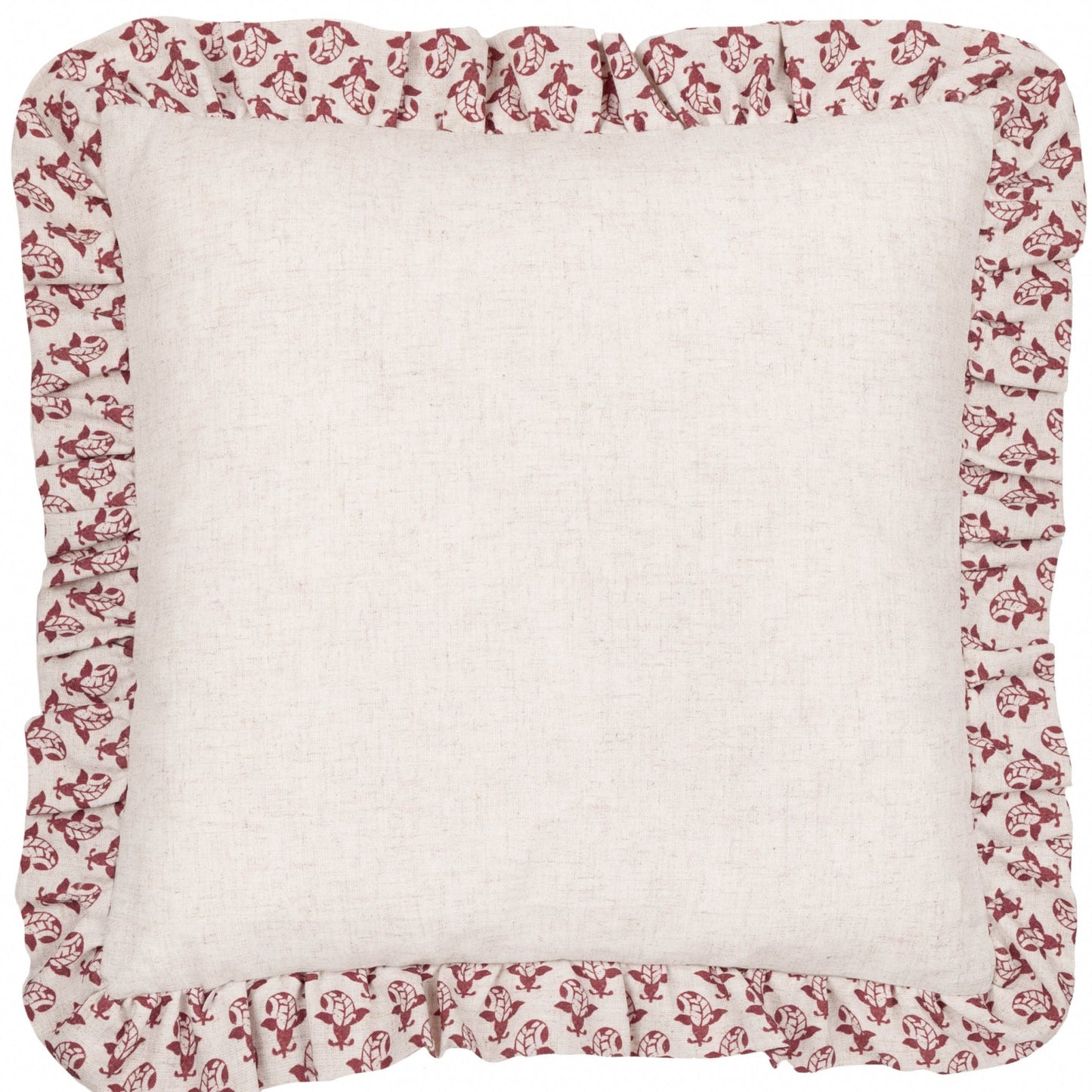 Lulah Block Printed Ruffle Cushion Linen/Red - MarramTrading.com