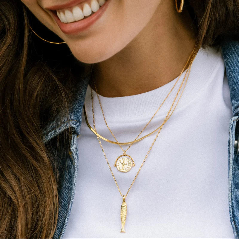 Textured Fish Charm Necklace
