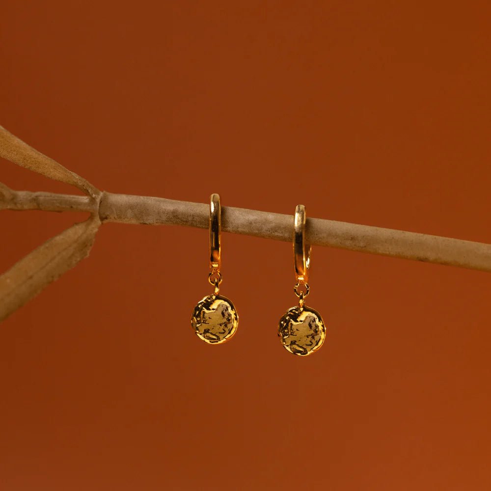 Molten Coin Huggie Hoop Earrings - MarramTrading.com