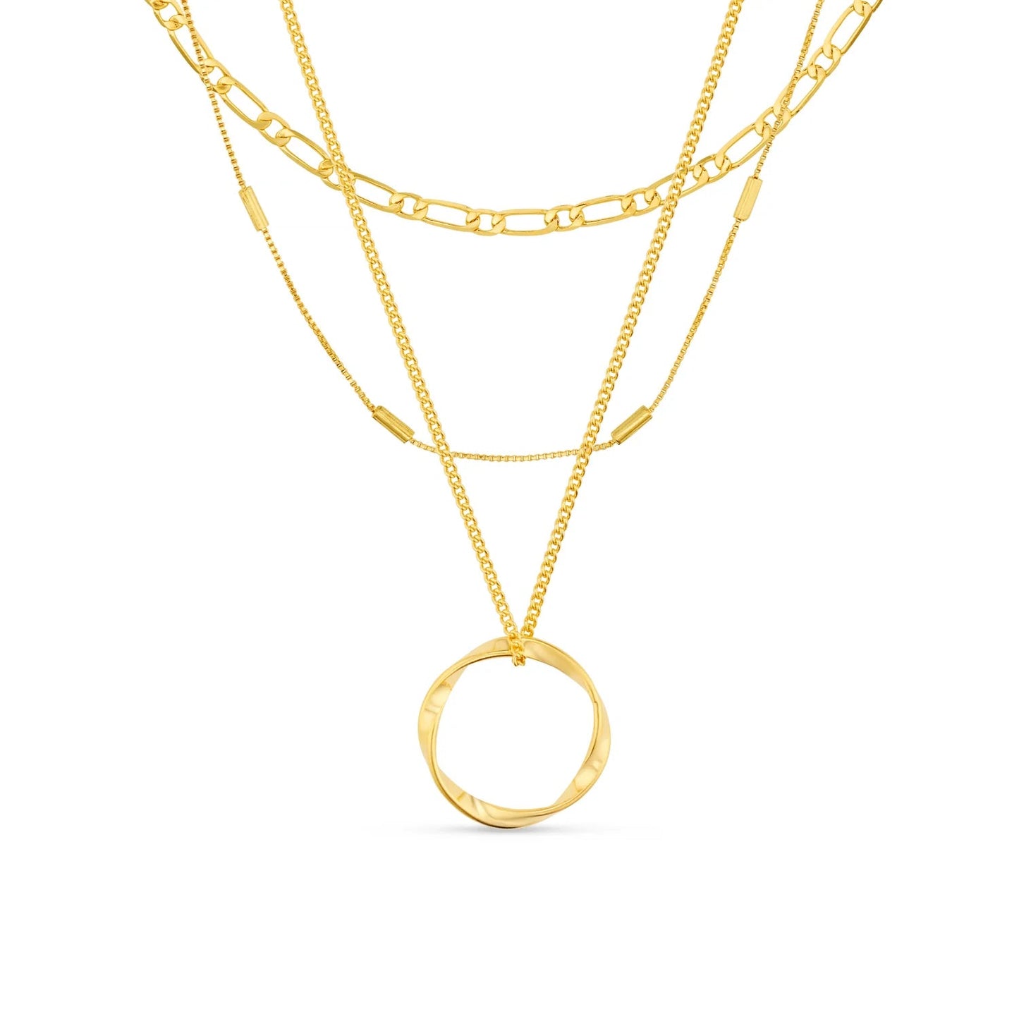 Open Circle Three Row Necklace - Gold - MarramTrading.com