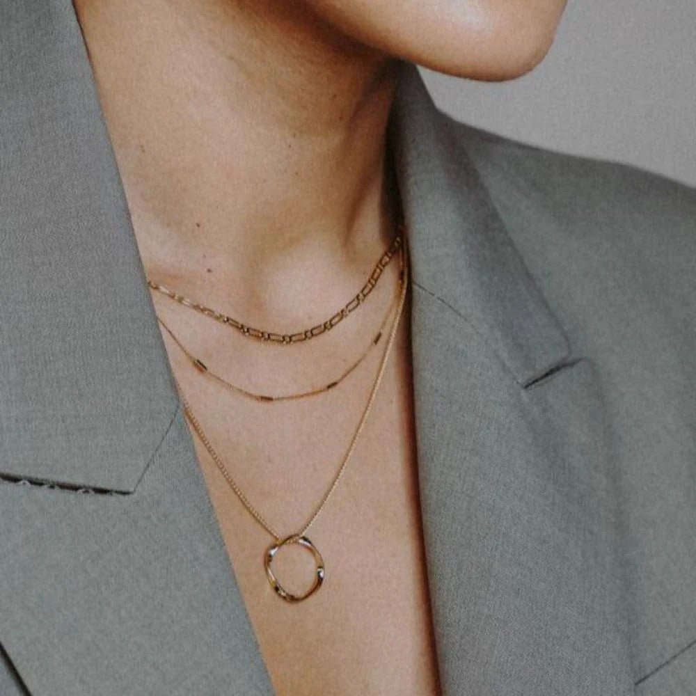 Open Circle Three Row Necklace - Gold - MarramTrading.com
