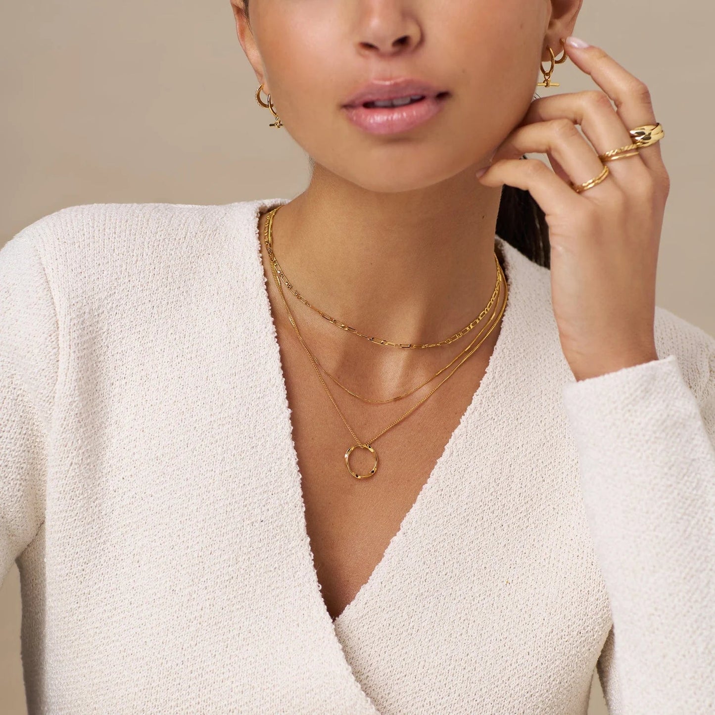Open Circle Three Row Necklace - Gold - MarramTrading.com