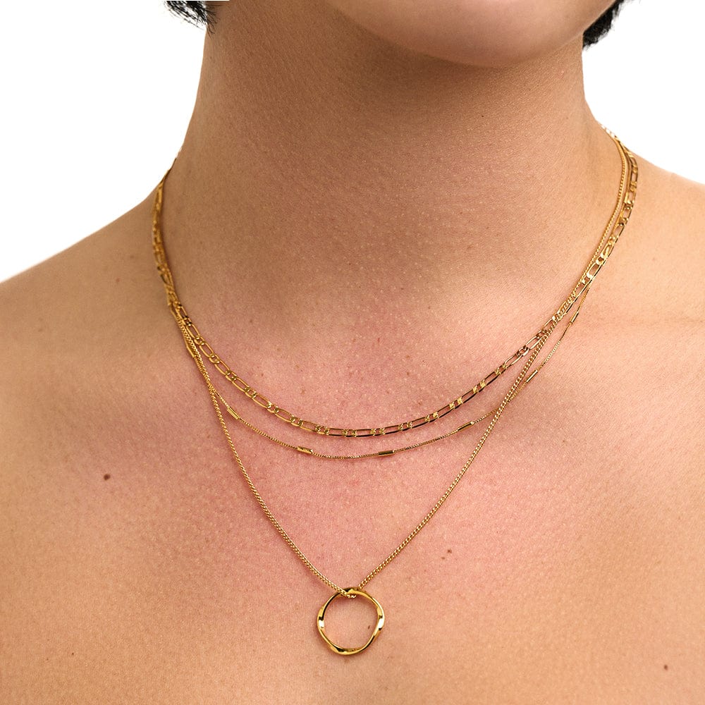 Open Circle Three Row Necklace - Gold - MarramTrading.com