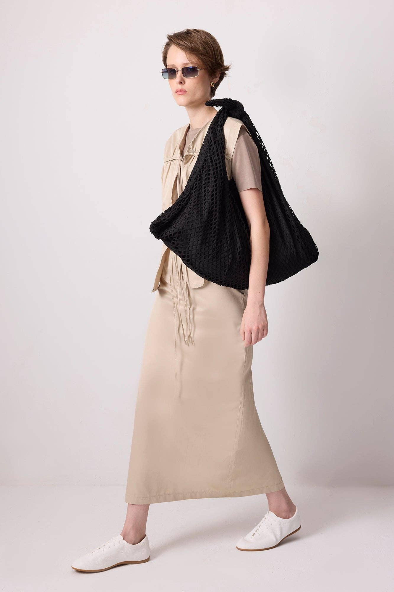 Oversized Black Net Tote Bag - Cotton Blend - MarramTrading.com