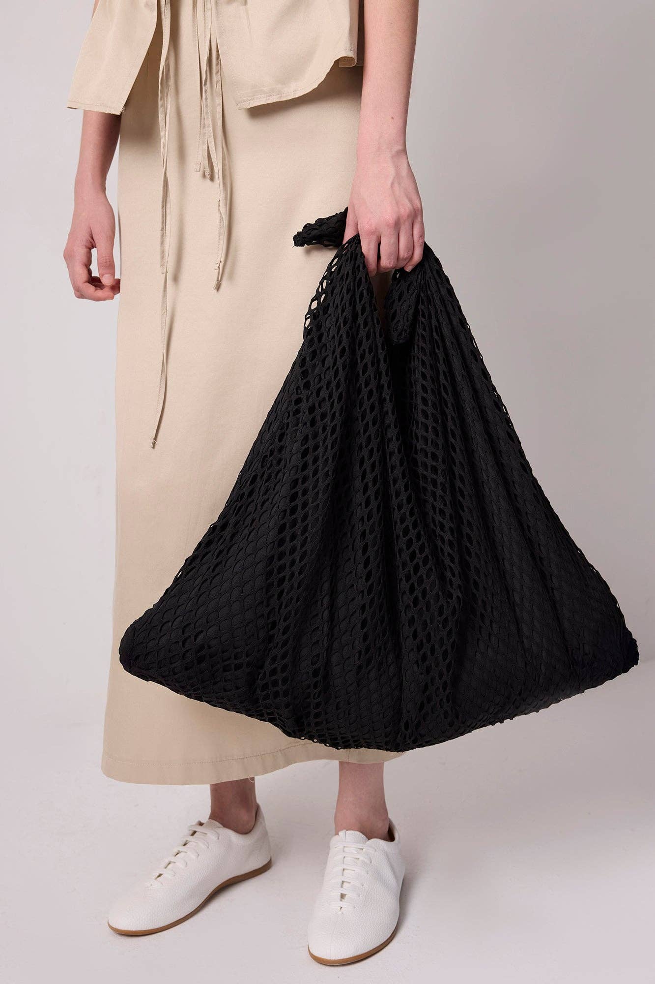 Oversized Black Net Tote Bag - Cotton Blend - MarramTrading.com