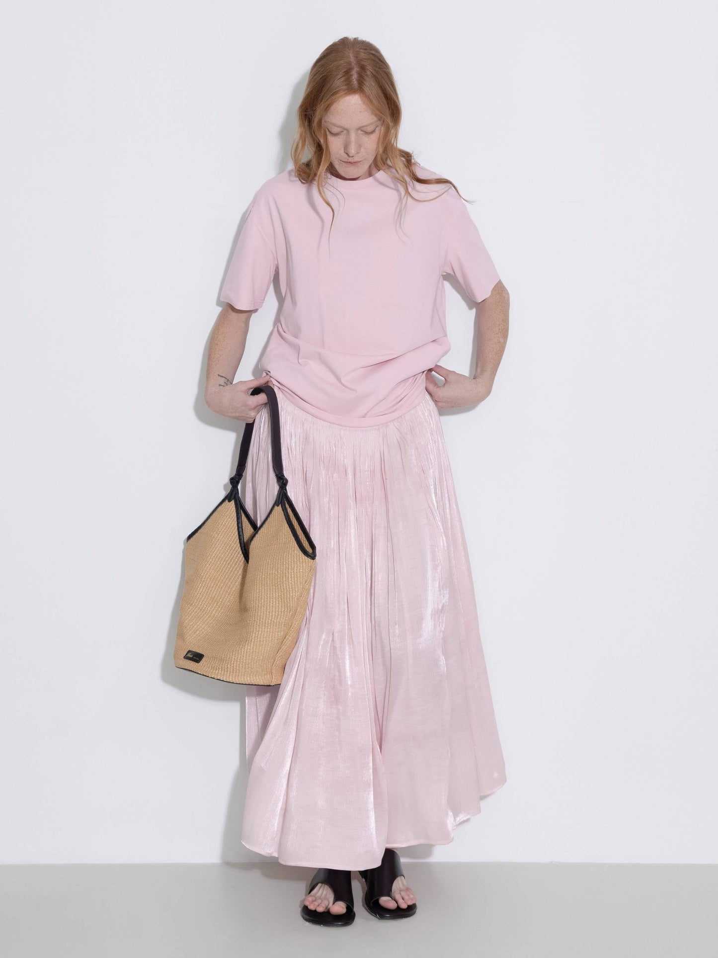 Oversized Round Neck Short Sleeve Pleated Dress - MarramTrading.com