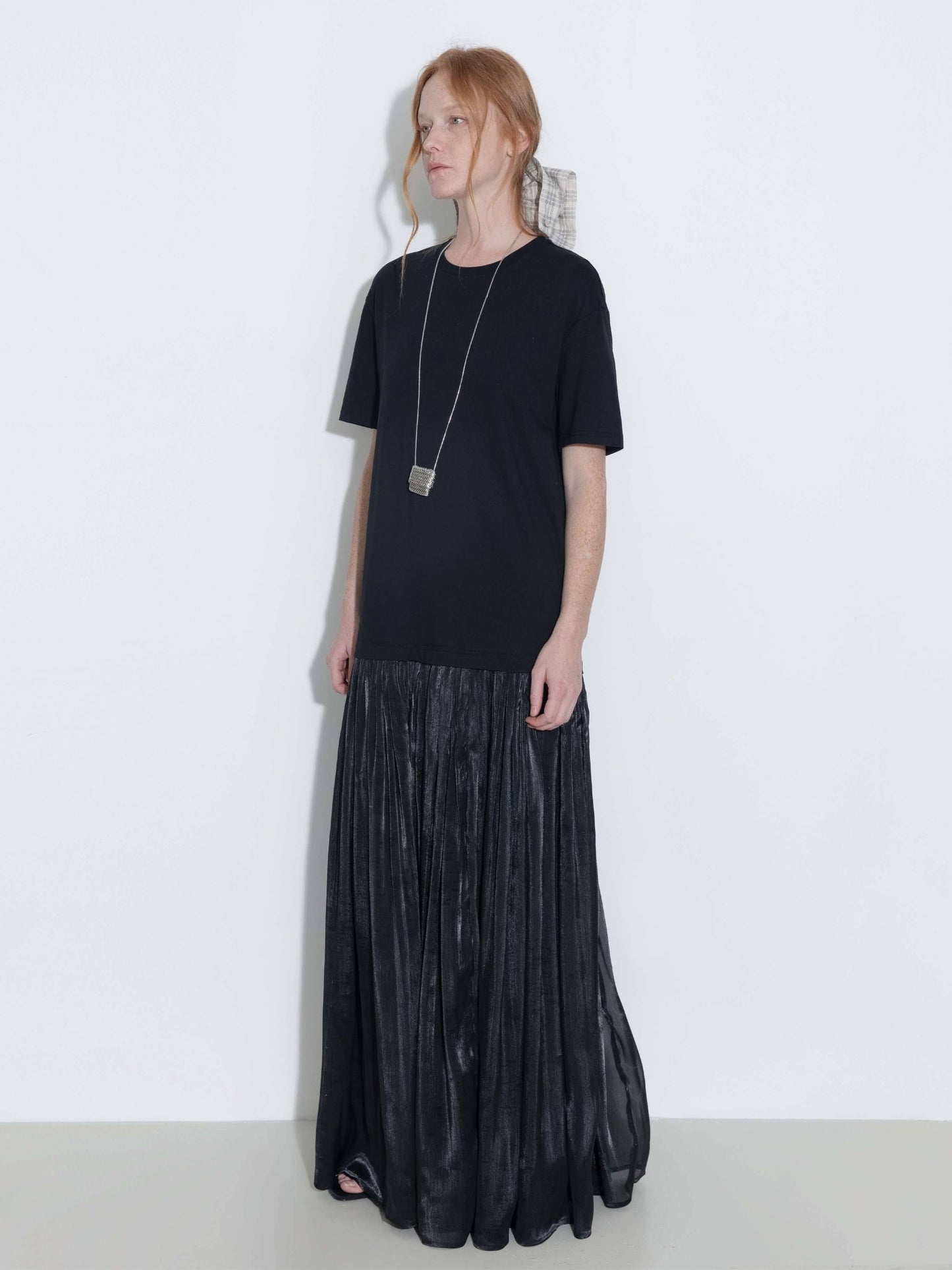 Oversized Round Neck Short Sleeve Pleated Dress - MarramTrading.com