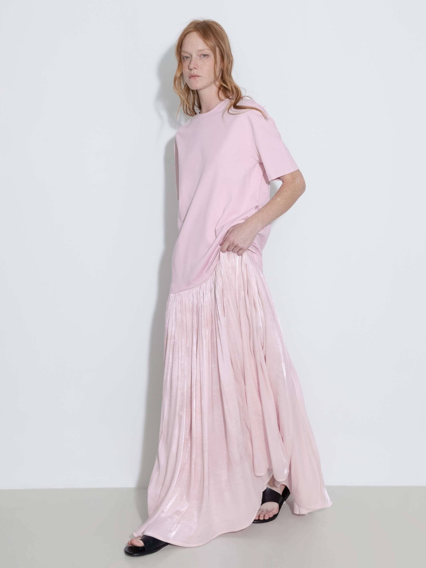 Oversized Round Neck Short Sleeve Pleated Dress - MarramTrading.com