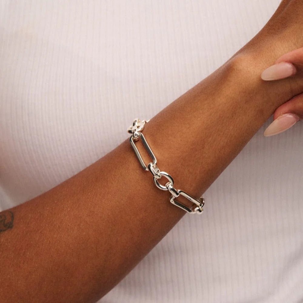 Rectangular Link T - Bar Bracelet - Silver - MarramTrading.com
