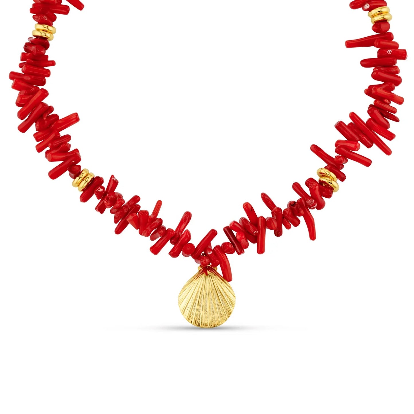 Red Coral Chip & Shell Necklace - MarramTrading.com