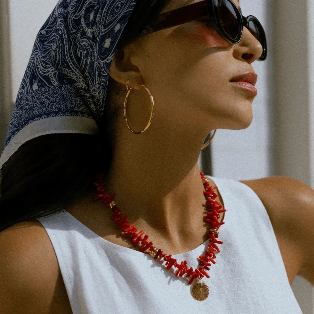 Red Coral Chip & Shell Necklace - MarramTrading.com