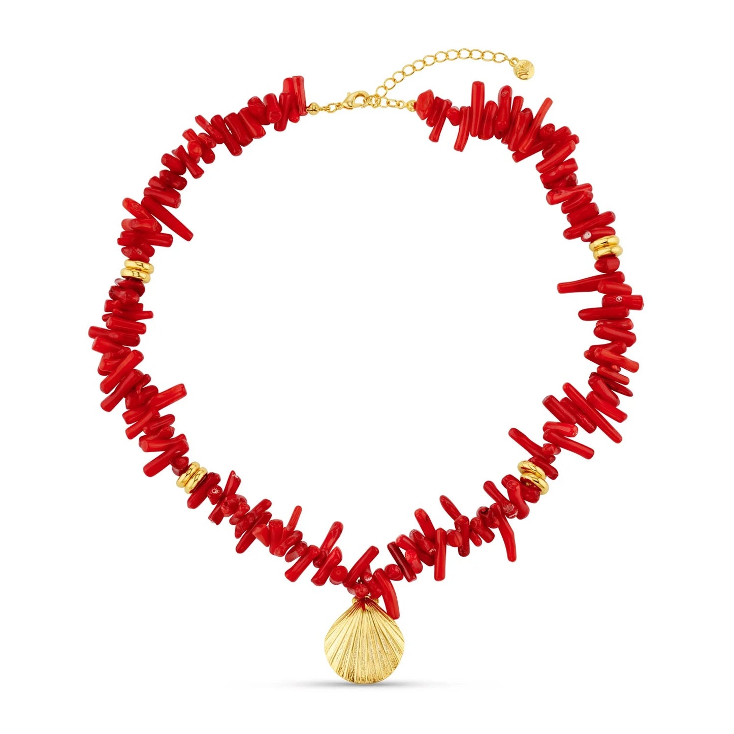 Red Coral Chip & Shell Necklace - MarramTrading.com