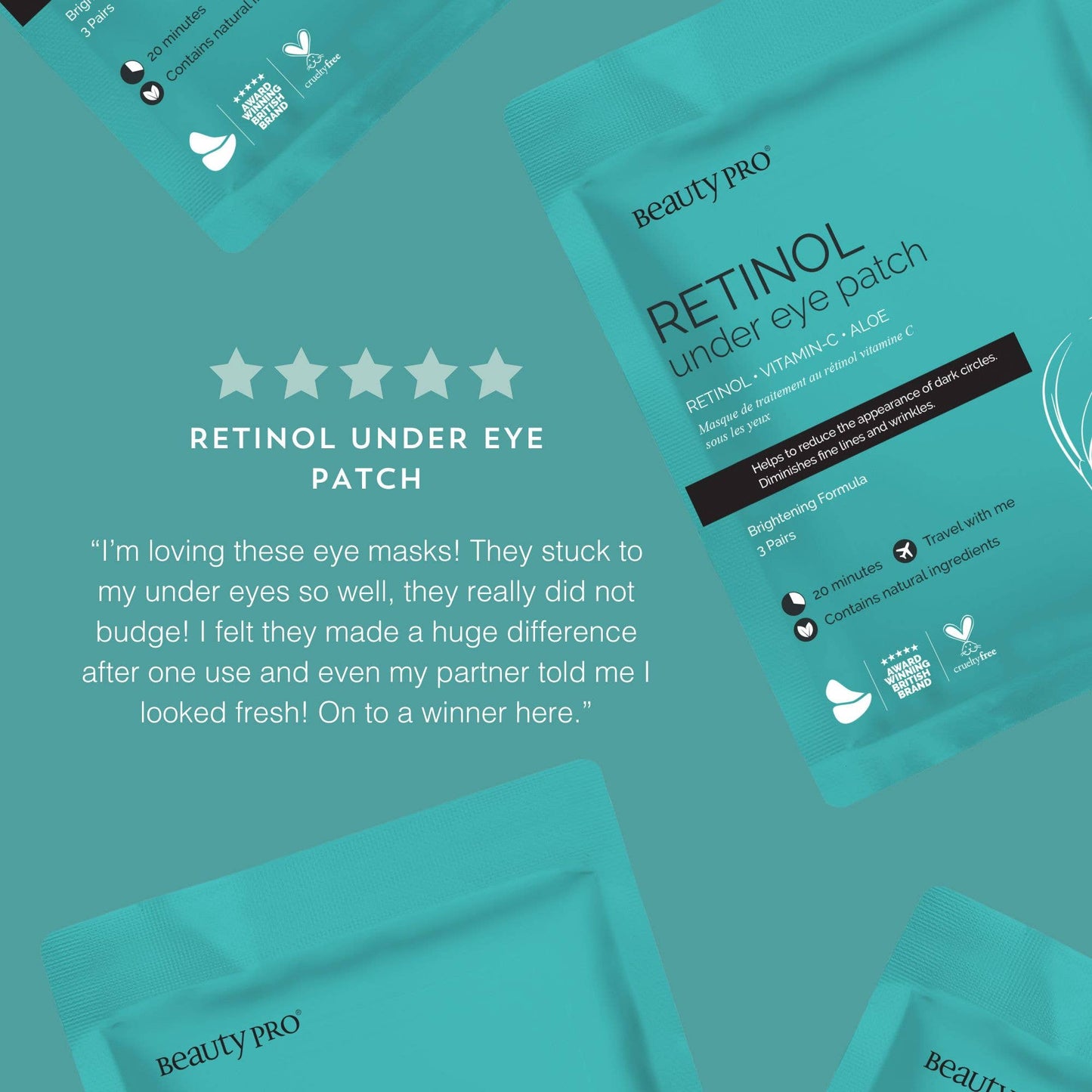 RETINOL Under Eye Mask Patch - Vegan, 3 Pairs per Pouch - MarramTrading.com
