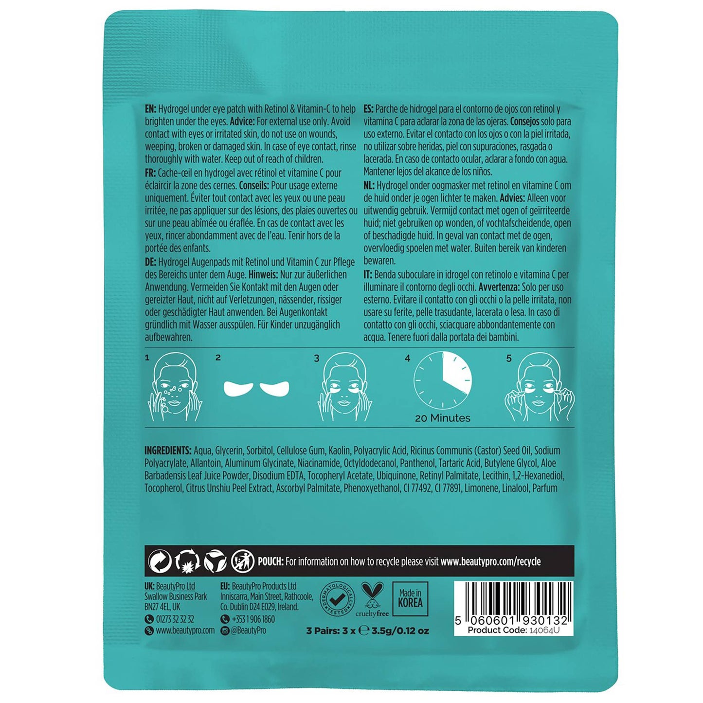 RETINOL Under Eye Mask Patch - Vegan, 3 Pairs per Pouch - MarramTrading.com