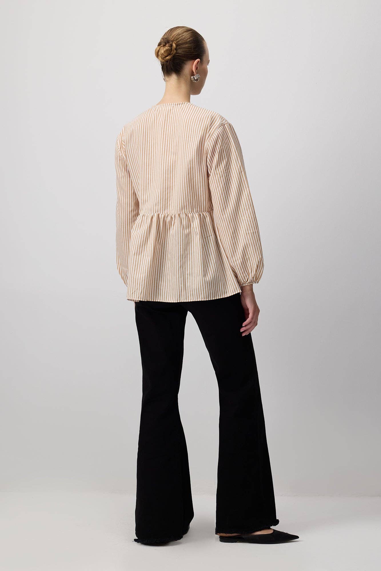 Scallop Embroidered Striped Kimono Blouse - MarramTrading.com