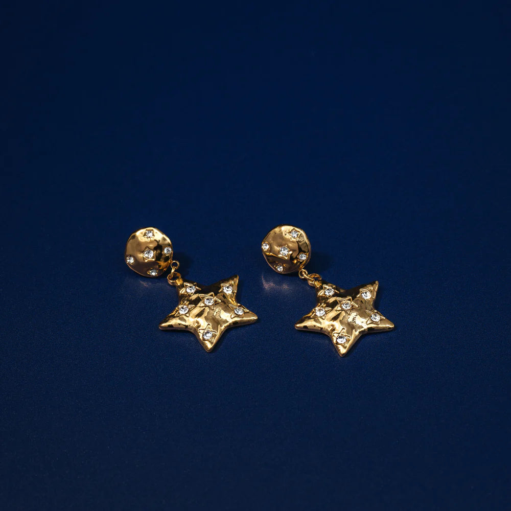 Statement Molten Star Embellished Drop Earrings