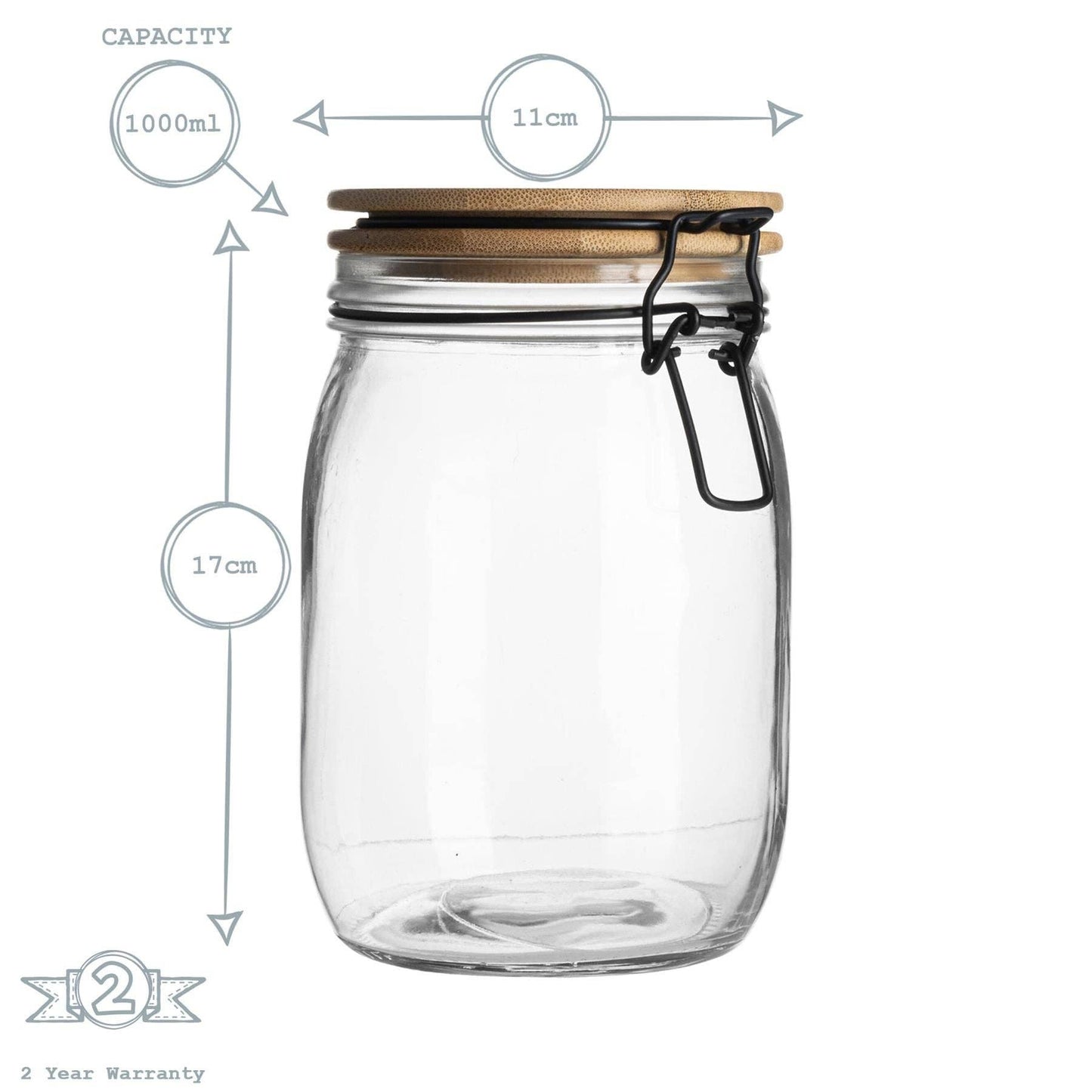 Storage Jar Wooden Lid - Clear Seal - 1L - MarramTrading.com