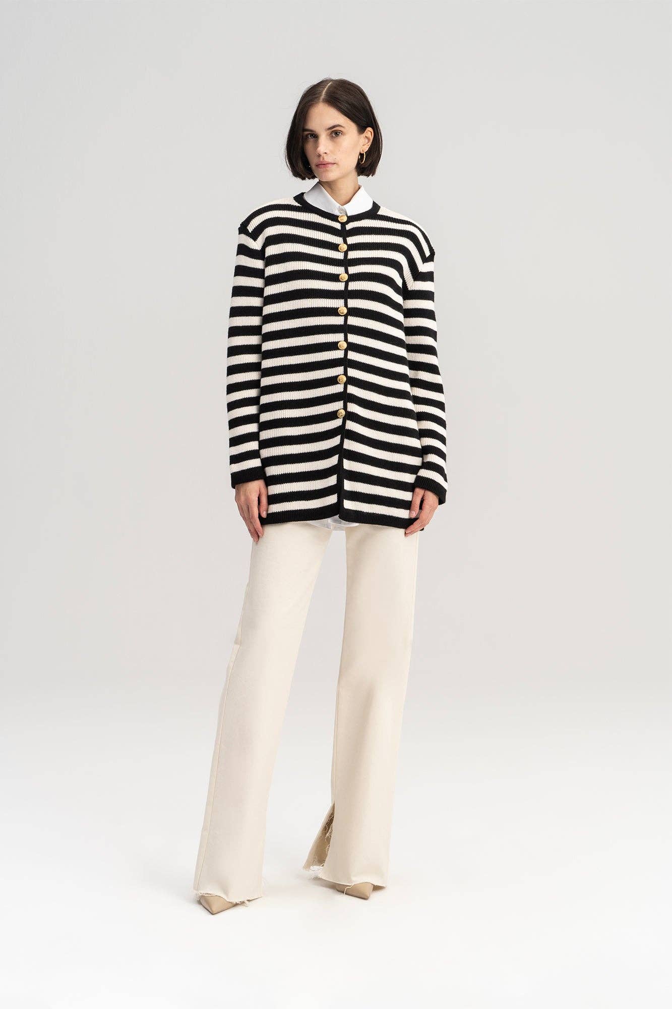 STRIPED CARDIGAN WITH GOLD BUTTONS - MarramTrading.com