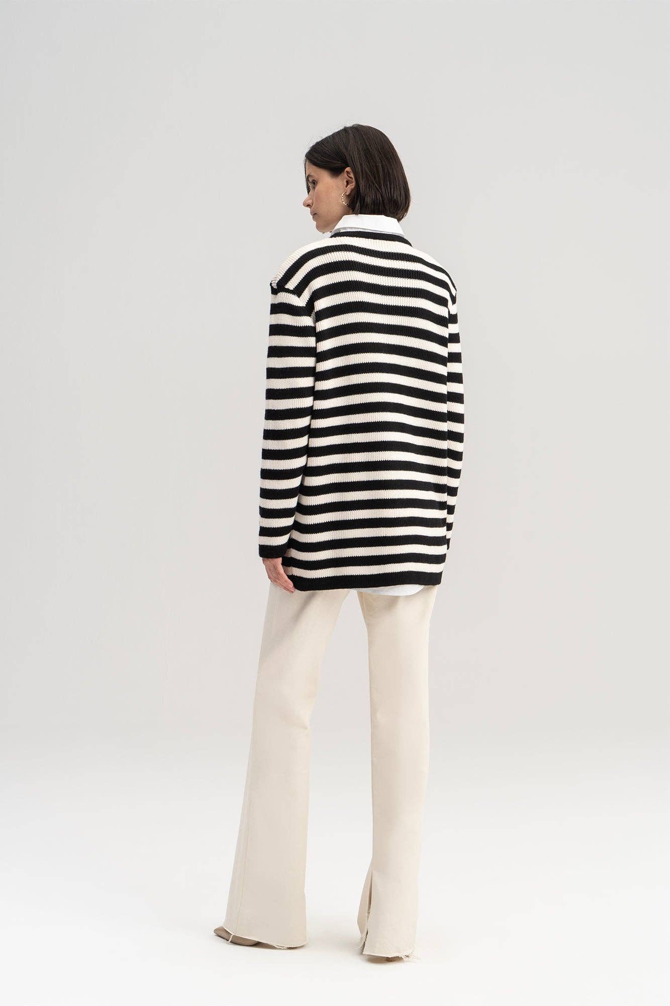 STRIPED CARDIGAN WITH GOLD BUTTONS - MarramTrading.com