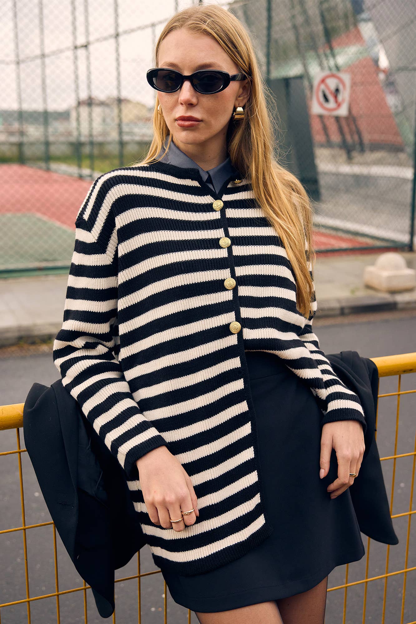 STRIPED CARDIGAN WITH GOLD BUTTONS - MarramTrading.com