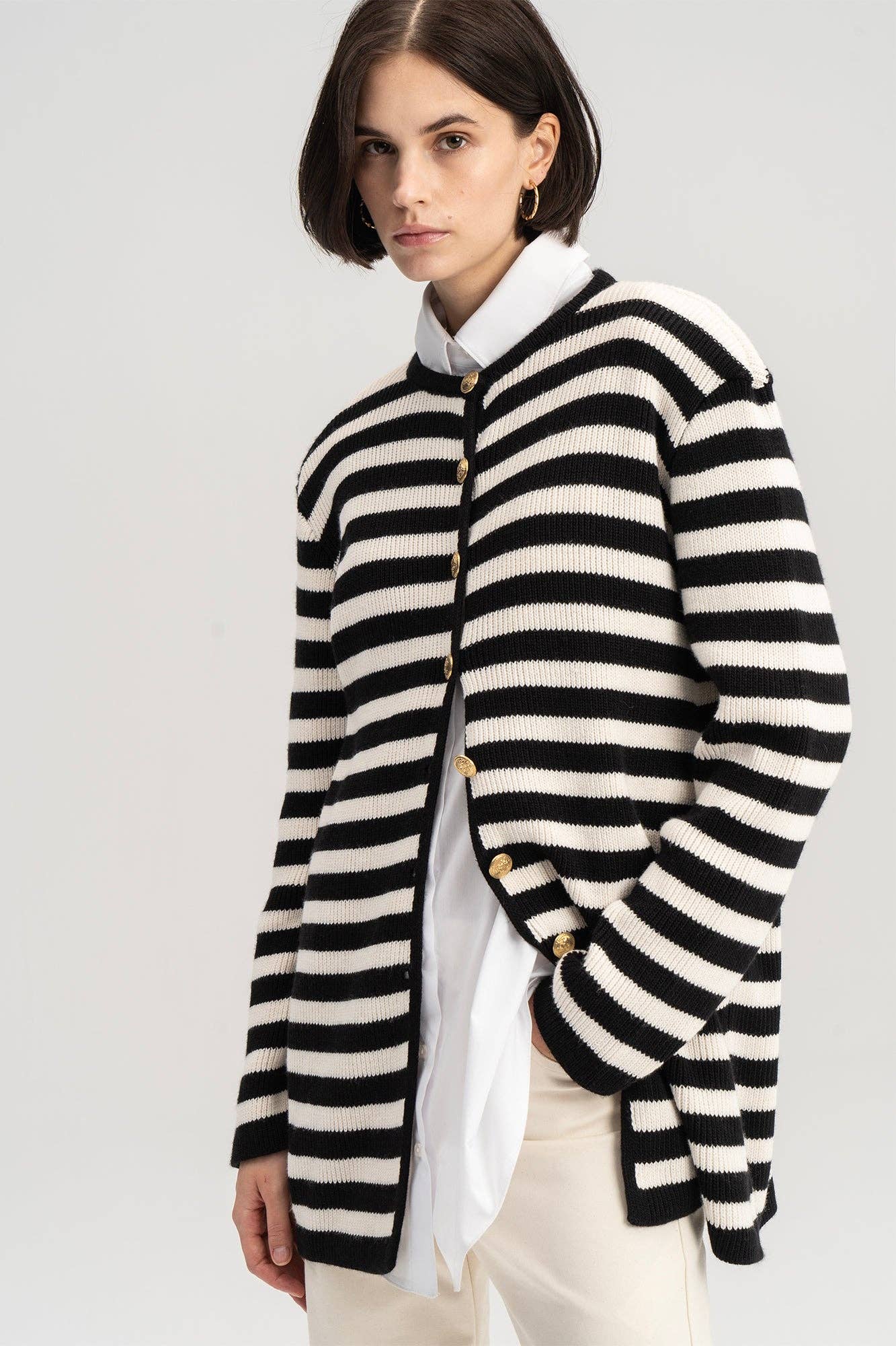 STRIPED CARDIGAN WITH GOLD BUTTONS - MarramTrading.com