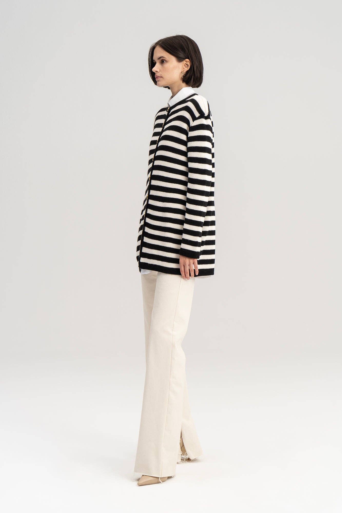 STRIPED CARDIGAN WITH GOLD BUTTONS - MarramTrading.com