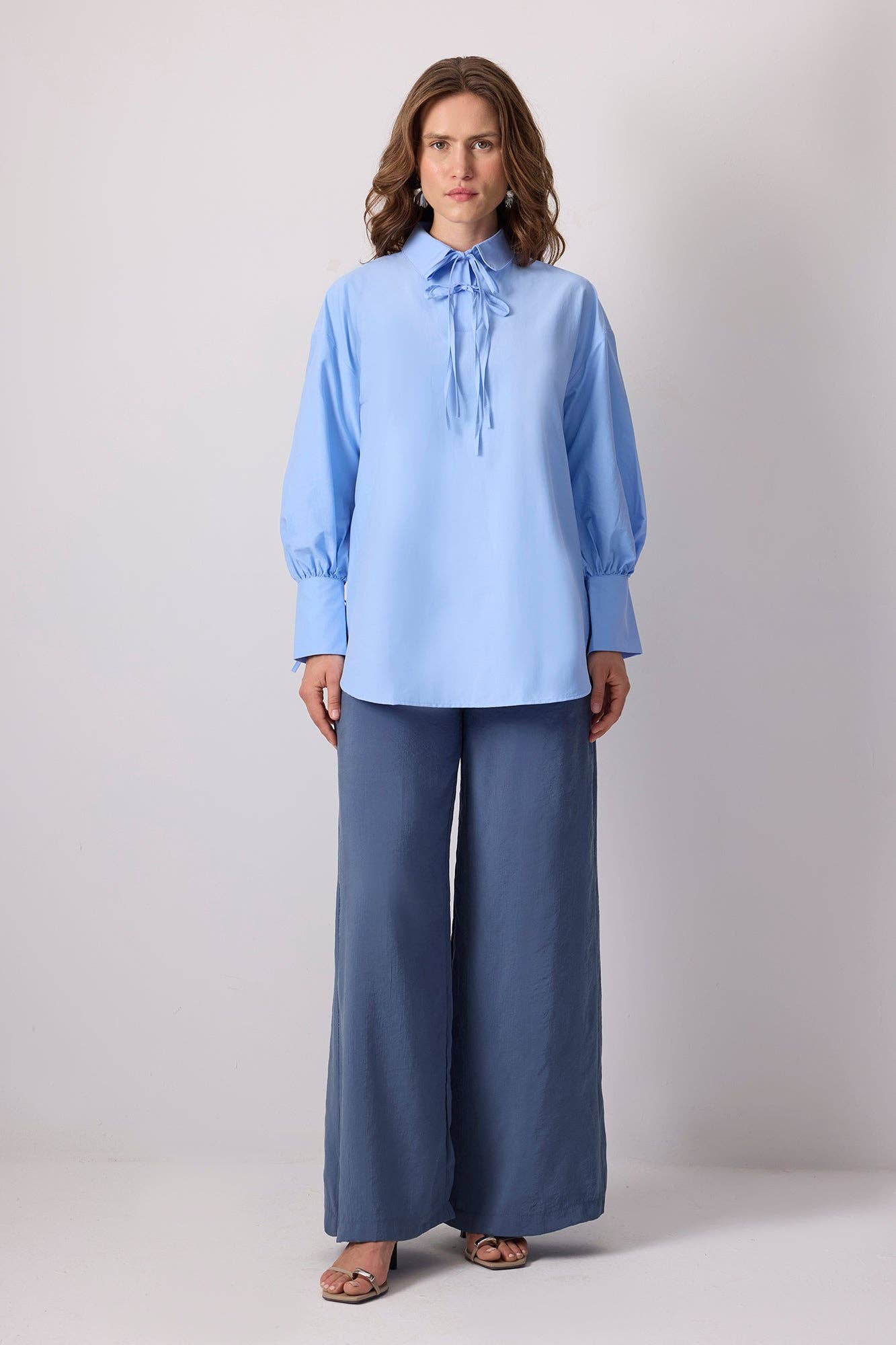 TIE - NECK COTTON TUNIC WITH SHIRT COLLAR - MarramTrading.com