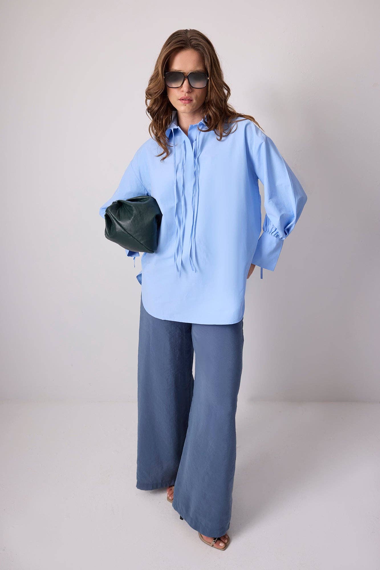 TIE - NECK COTTON TUNIC WITH SHIRT COLLAR - MarramTrading.com