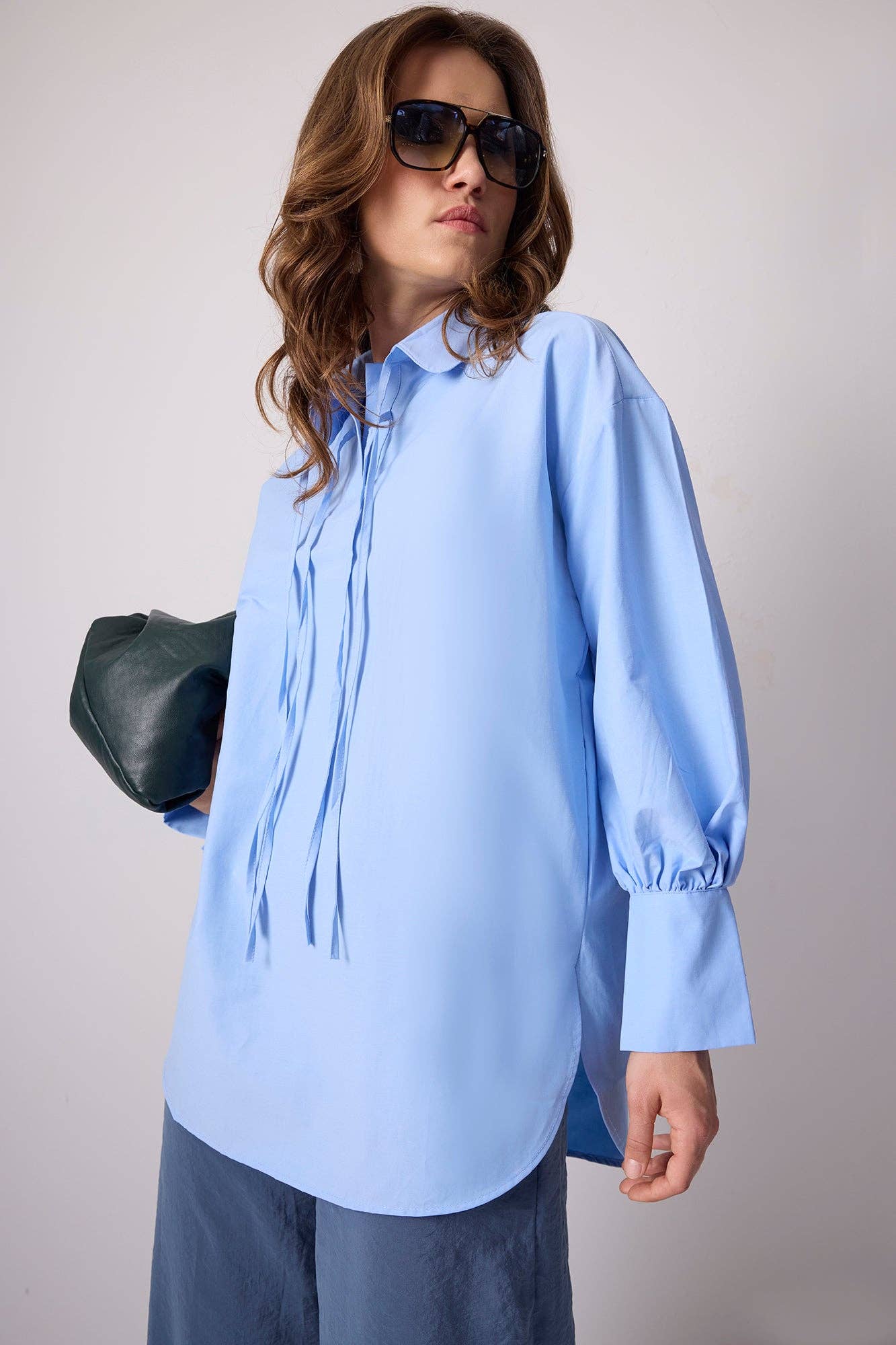 TIE - NECK COTTON TUNIC WITH SHIRT COLLAR - MarramTrading.com