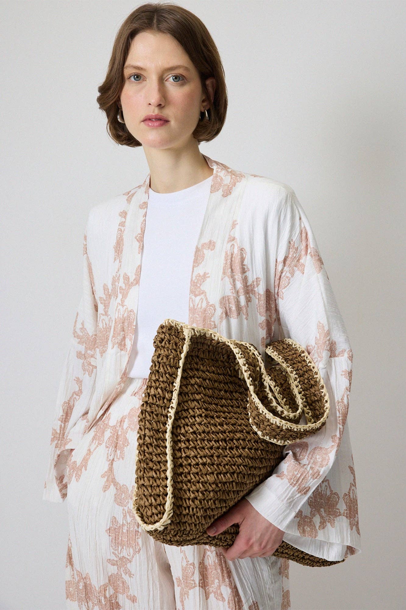 Two - Tone Woven Straw Tote Bag with Contrast Trim - MarramTrading.com