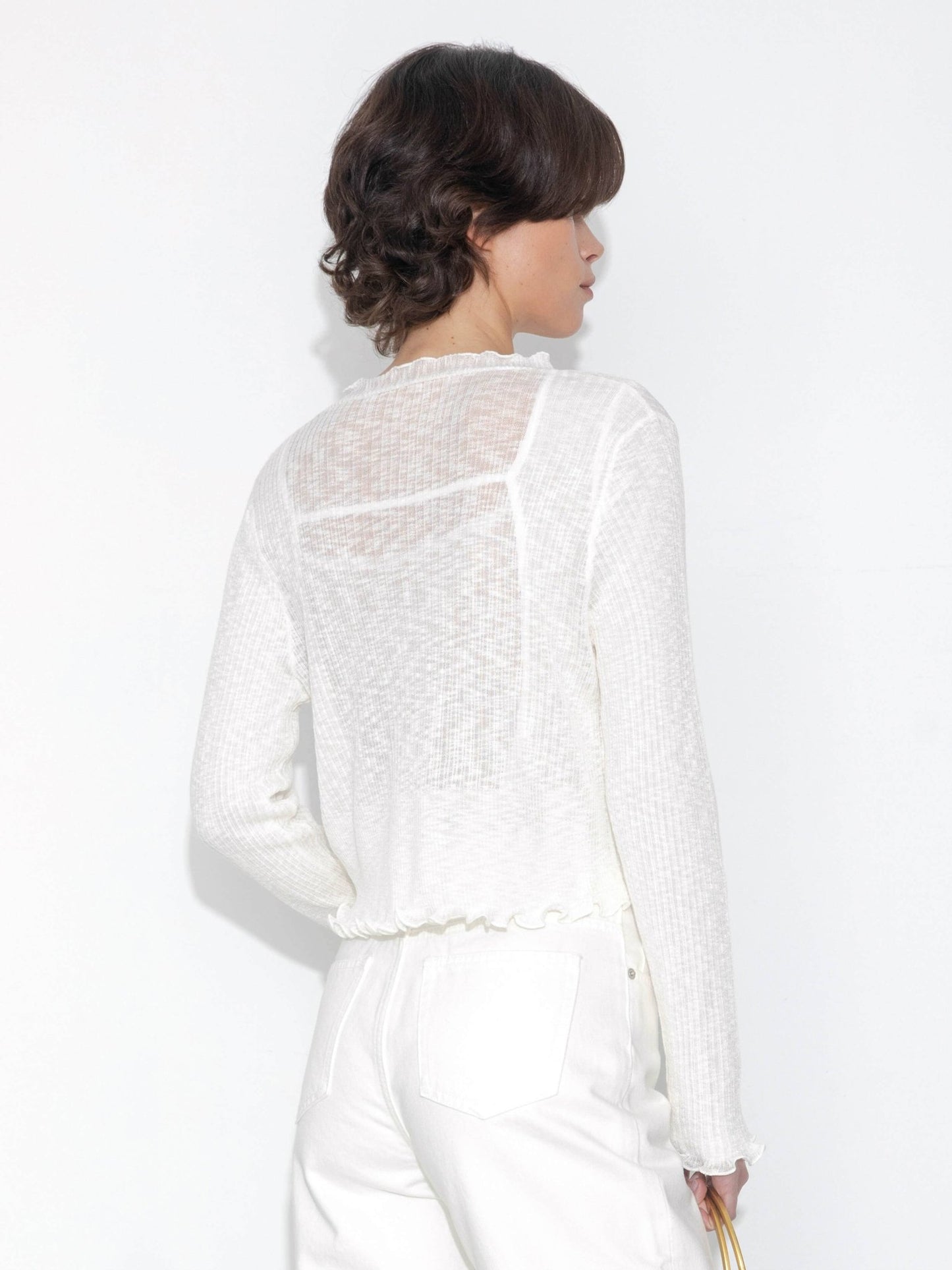 V - Neck Knit Cardigan with Ruffled Long Sleeves - MarramTrading.com