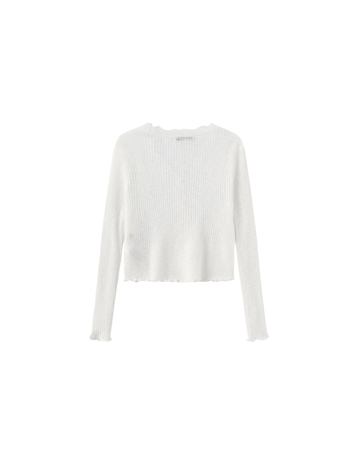 V - Neck Knit Cardigan with Ruffled Long Sleeves - MarramTrading.com
