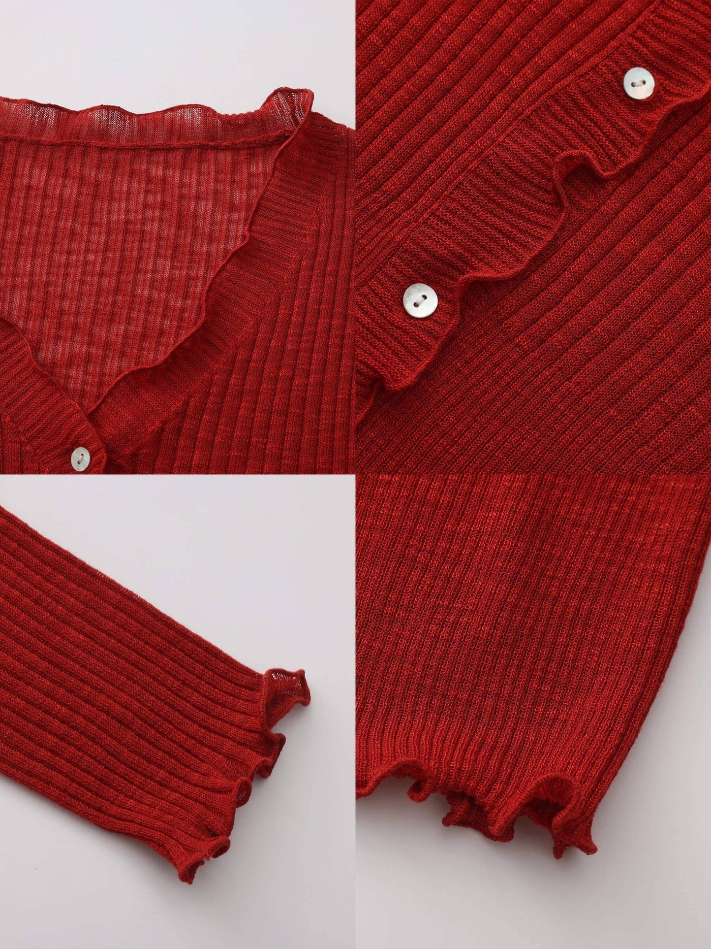 V - Neck Knit Cardigan with Ruffled Long Sleeves - MarramTrading.com