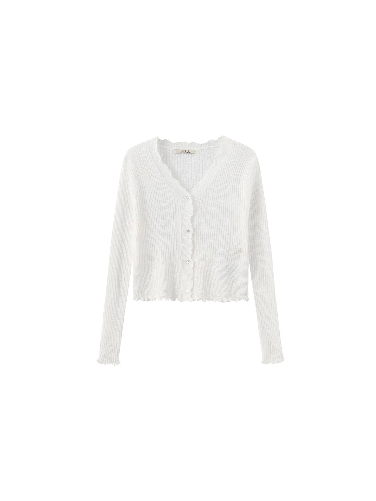 V - Neck Knit Cardigan with Ruffled Long Sleeves - MarramTrading.com