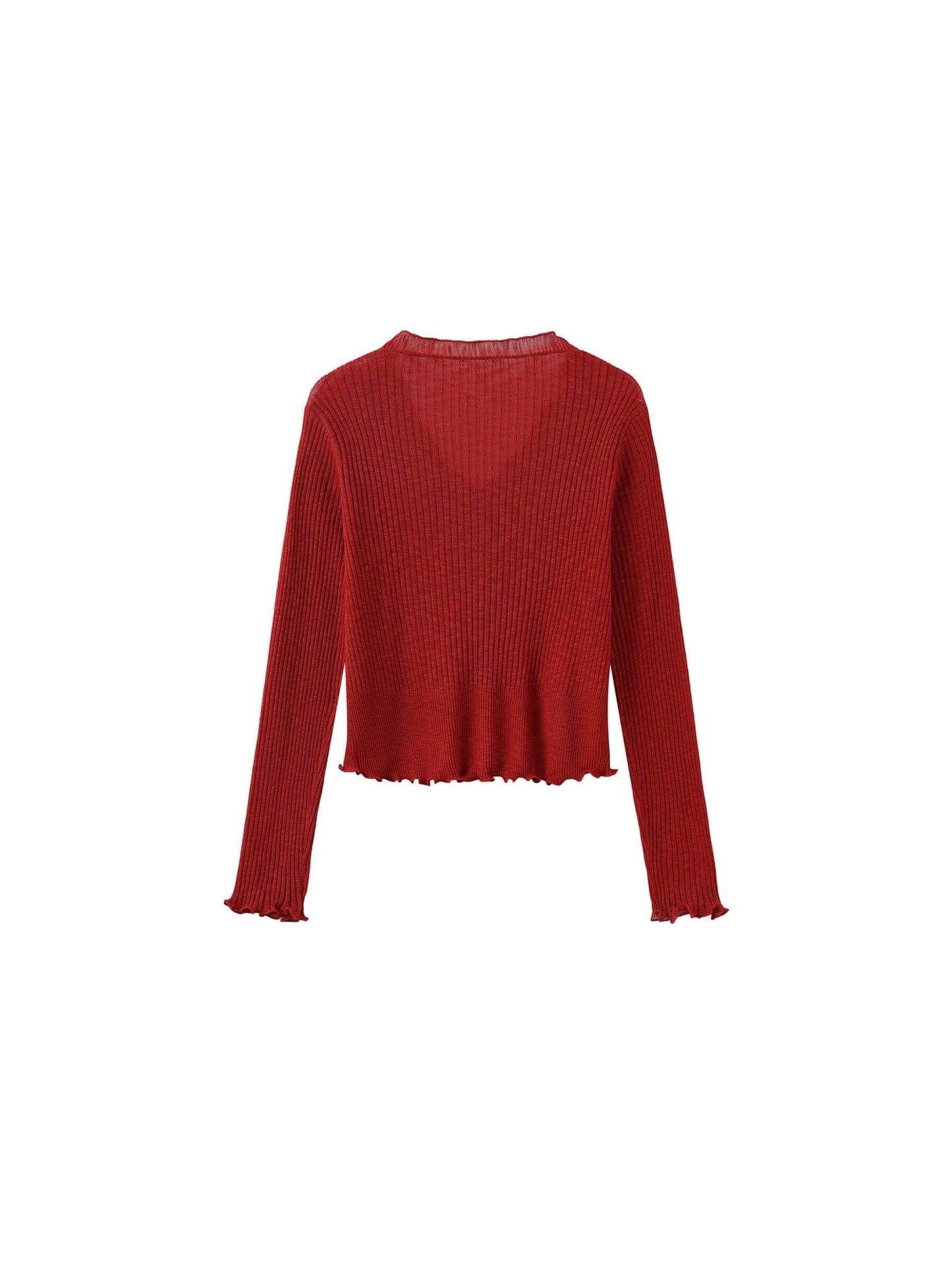 V - Neck Knit Cardigan with Ruffled Long Sleeves - MarramTrading.com