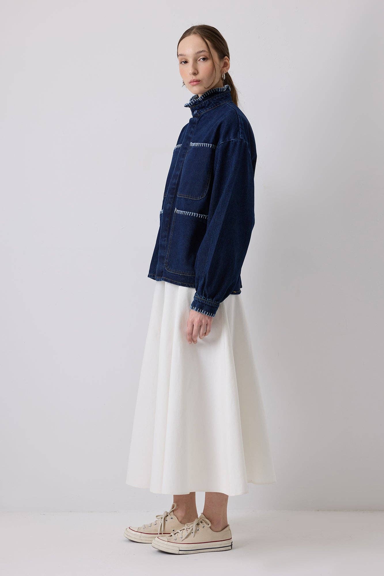 WHIPSTITCH COLLAR UTILITY DENIM JACKET - MarramTrading.com