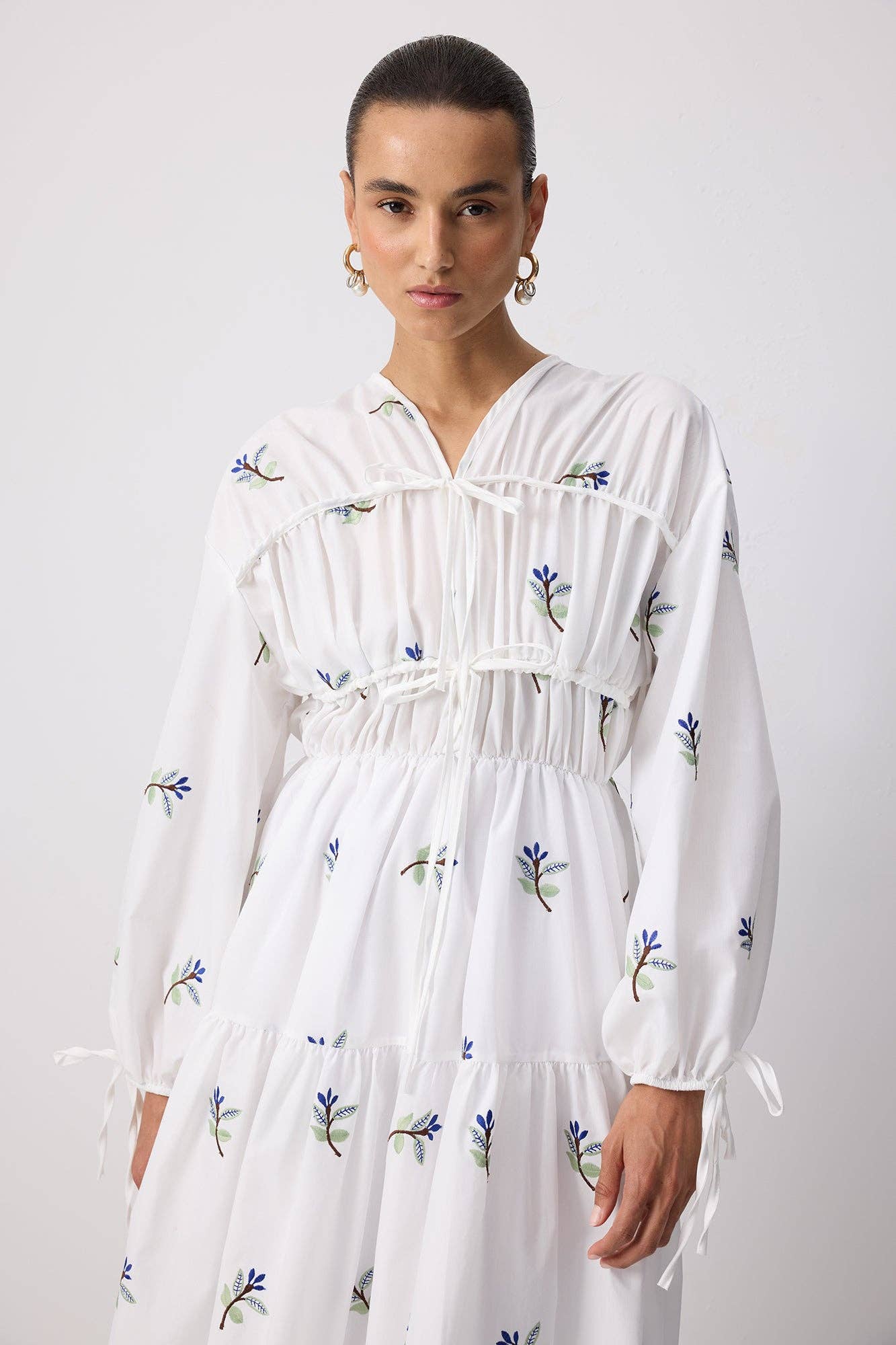 WHITE FLORAL EMBROIDERED TIERED MAXI DRESS - MarramTrading.com