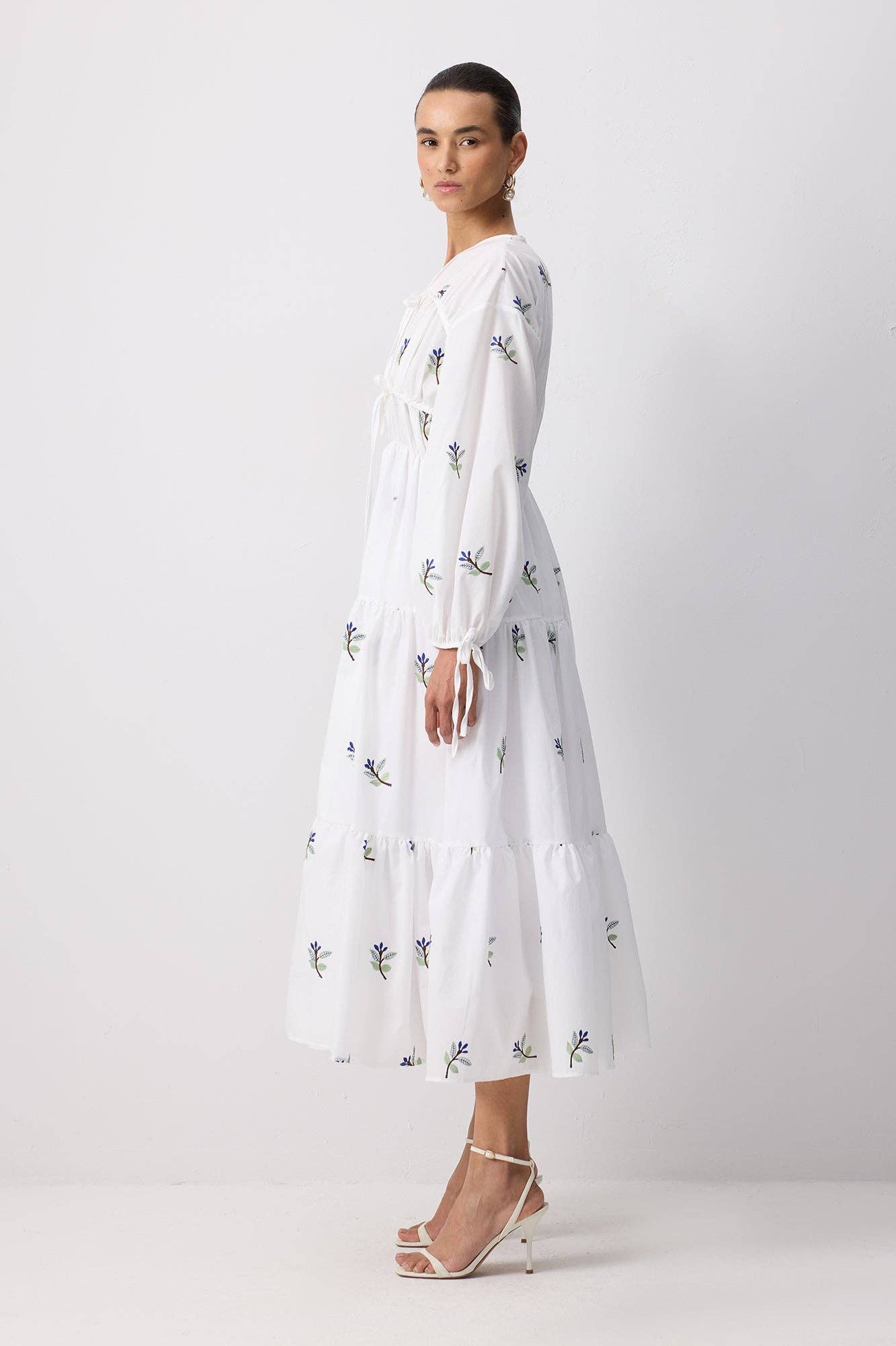 WHITE FLORAL EMBROIDERED TIERED MAXI DRESS - MarramTrading.com