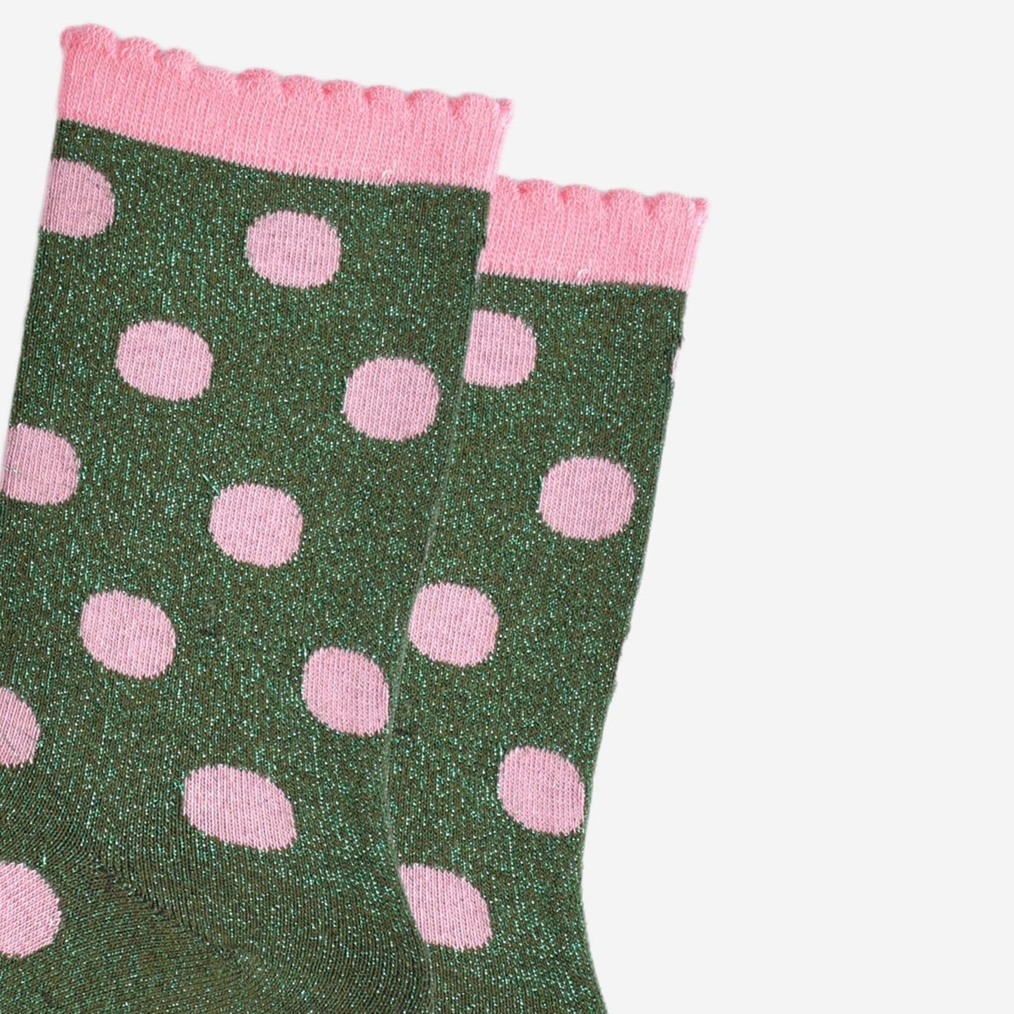 Women's Glitter Socks - Khaki/Light Pink, Medium Polka Dots - MarramTrading.com
