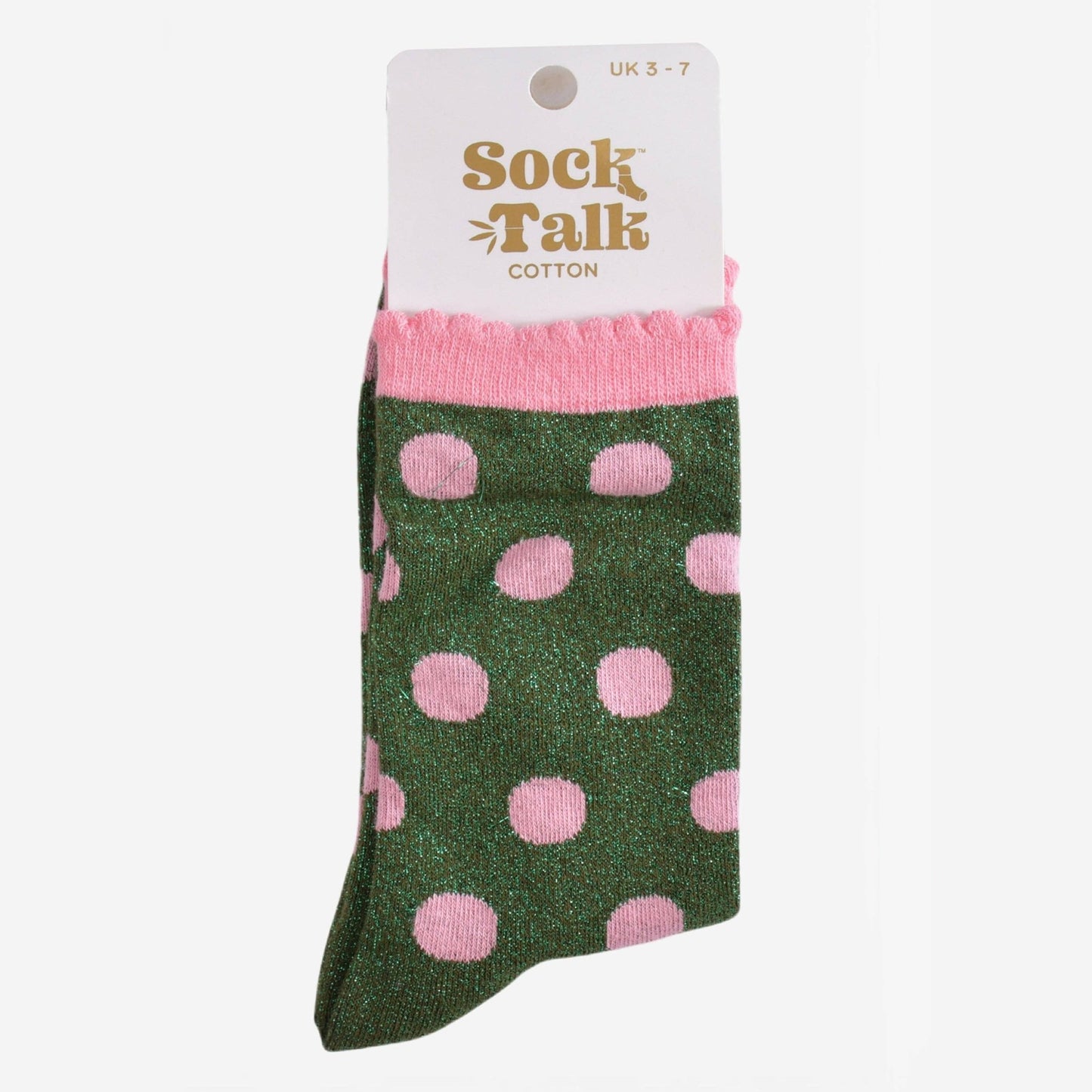 Women's Glitter Socks - Khaki/Light Pink, Medium Polka Dots - MarramTrading.com