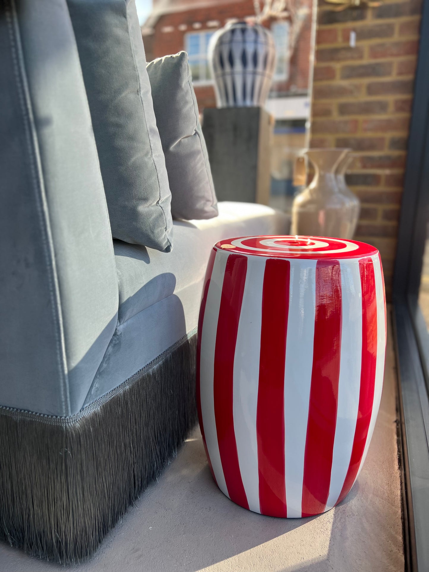 Red Stripped Ceramic Stool
