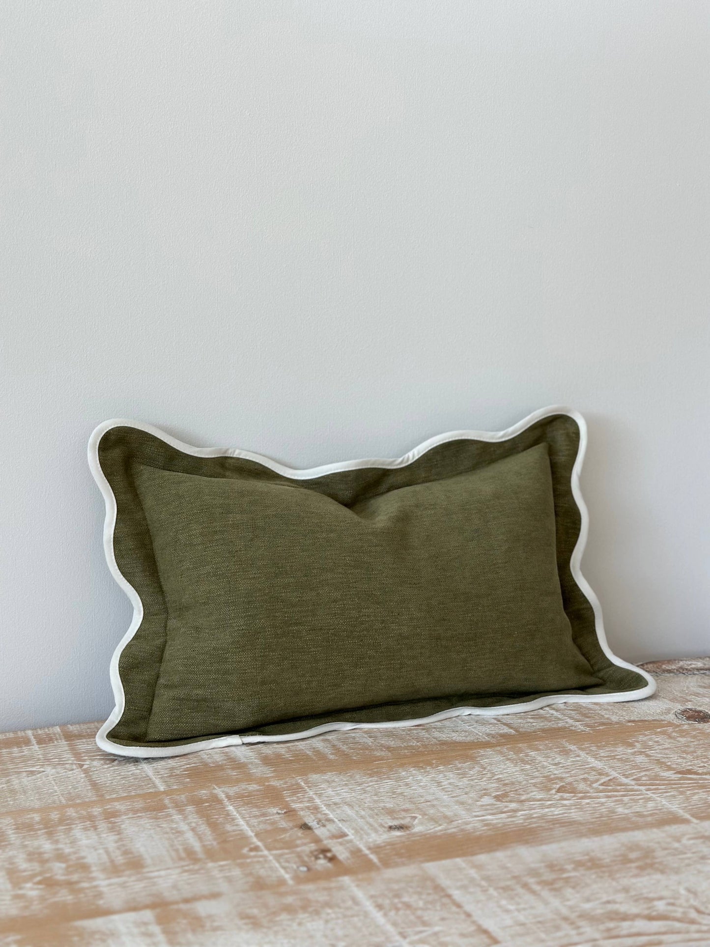 Chloe Olive Scalloped Edge Cushion 50x30