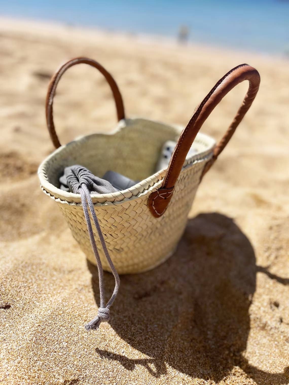 Mini Straw Bags Leather | Beach bag | small straw tote bag