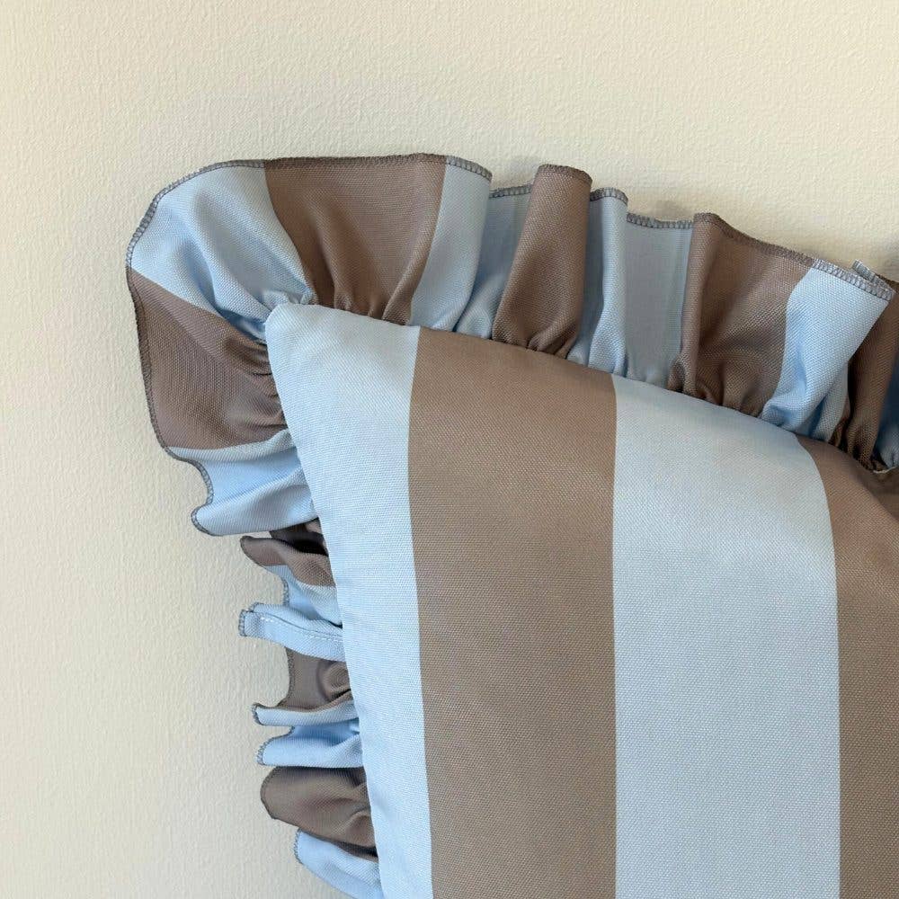 Outdoor Brown & Blue Ruffle Edge Cushion
