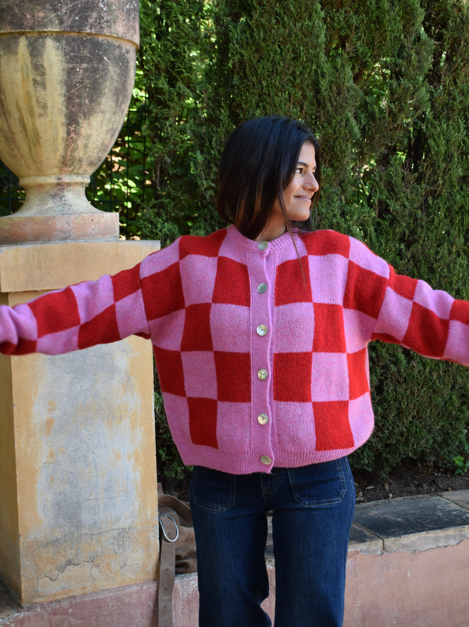Valentina Red and Pink Cardigan