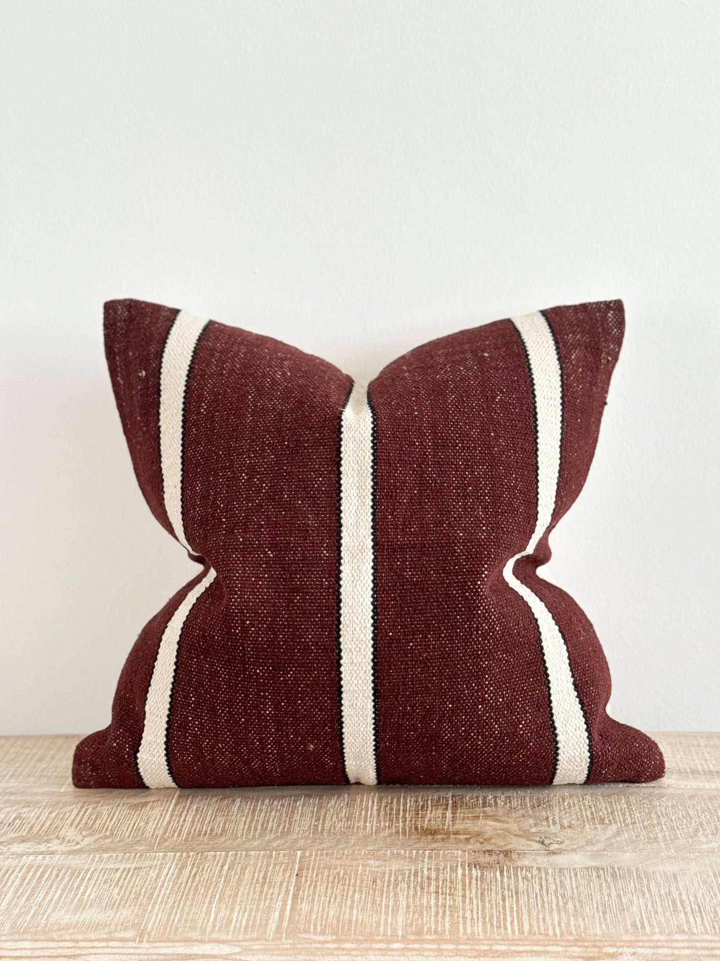 India Luxe Cotton Cushion 45x45 - Plum, Black & Cream Stripe