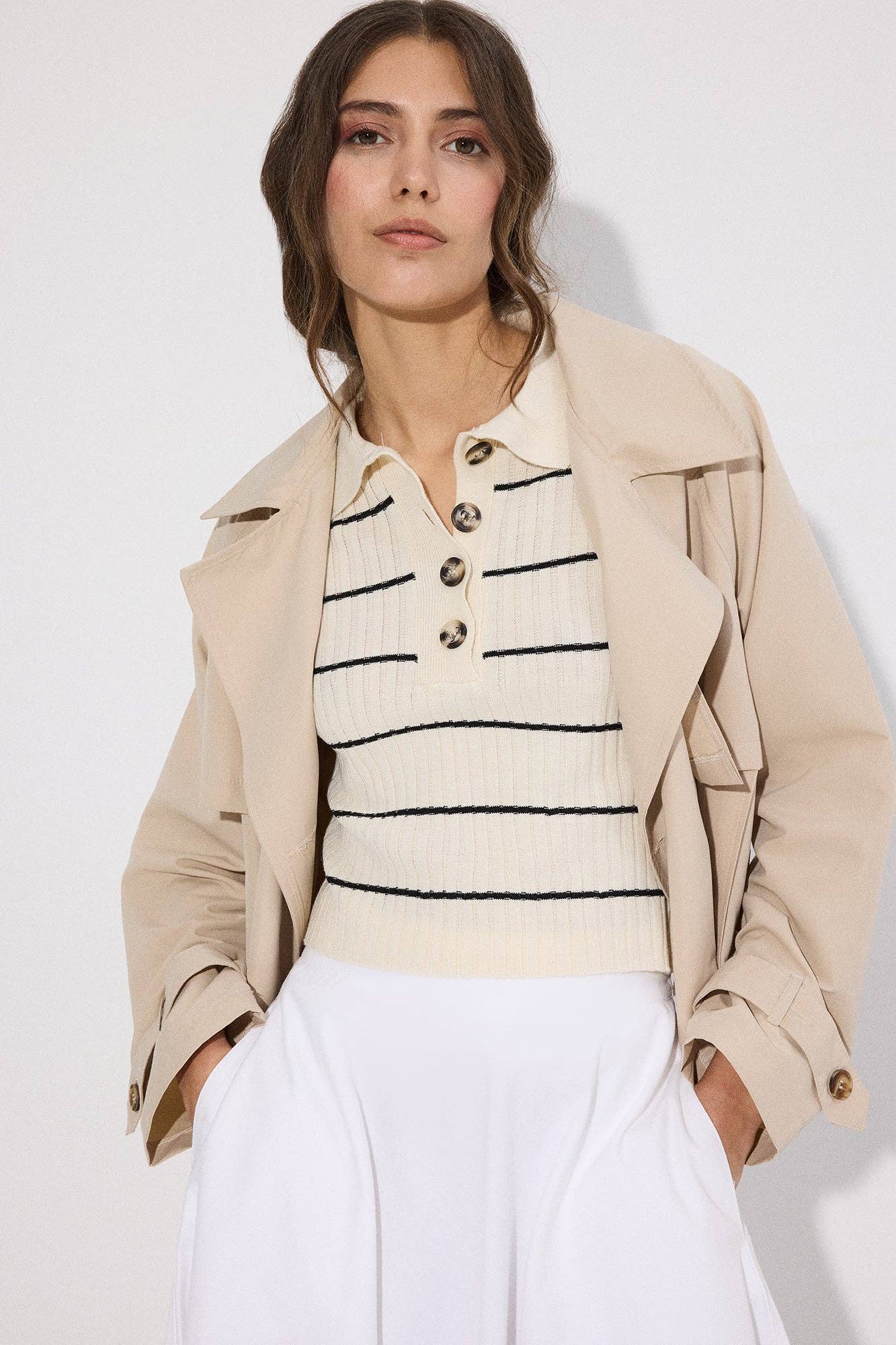 Polo Collar Striped Knit Sweater