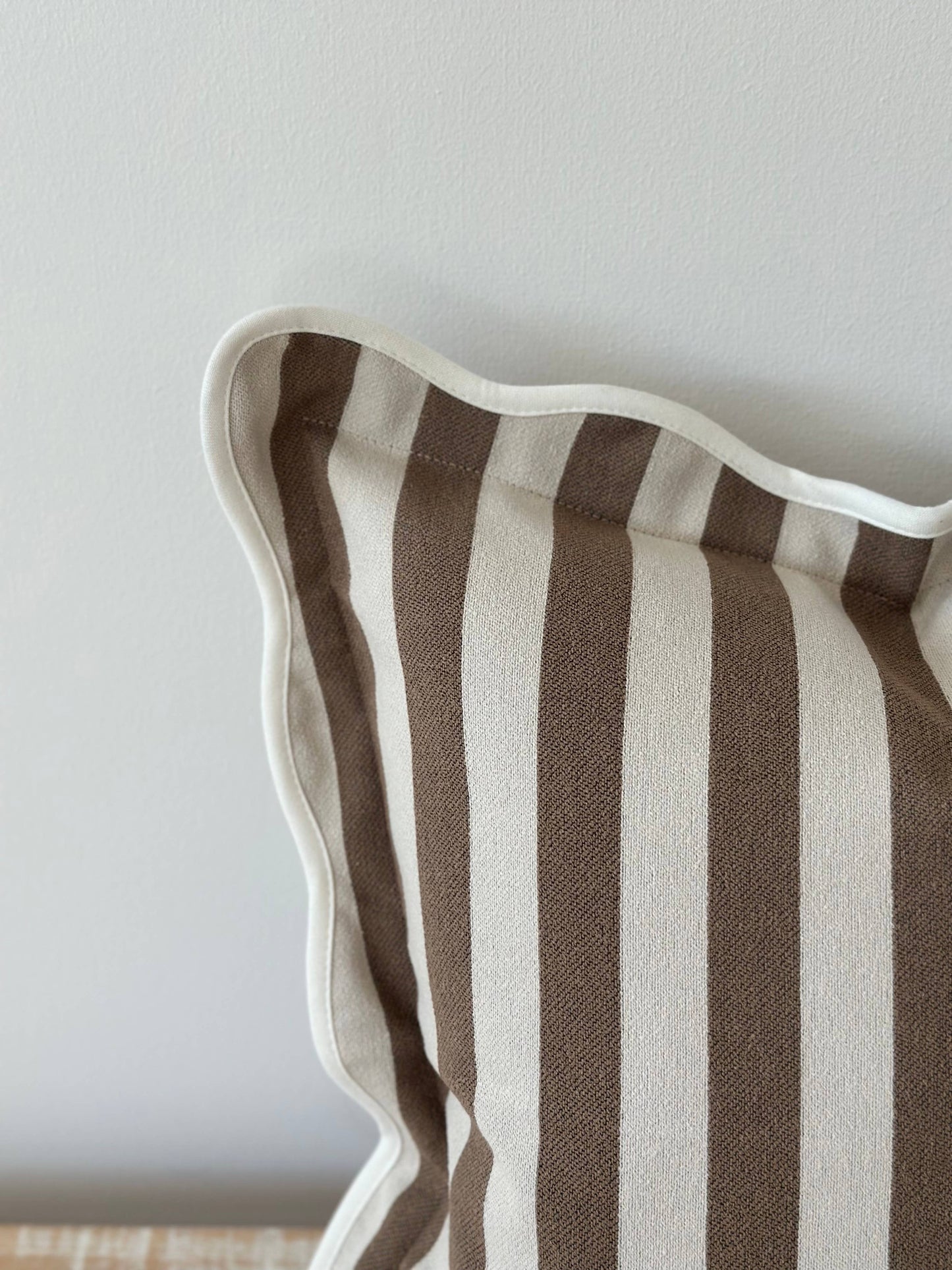 Chloe Brown Stripe Scalloped Edge Cushion